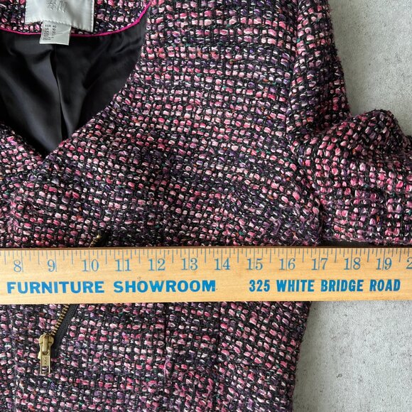 H&M Ladies 10 Med Blazer Wool Blend Fitted V-Neck Crop Zip Jacket Multi Tweed - Picture 8 of 11